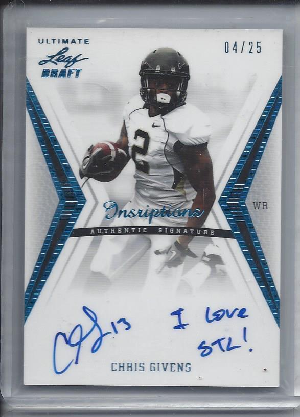 CHRIS GIVENS 2012 LEAF ULTIMATE DRAFT INSCRIPTIONS "I LOVE STL!" AUTO RC #D 4/25