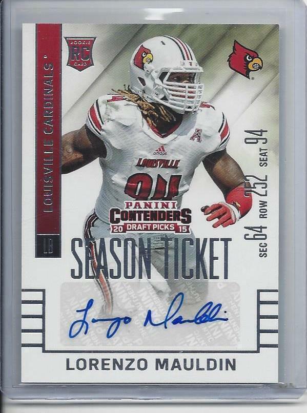 LORENZO MAULDIN 2015 CONTENDERS COLLEGE DRAFT PICKS JETS LOUISVILLE AUTO RC #214