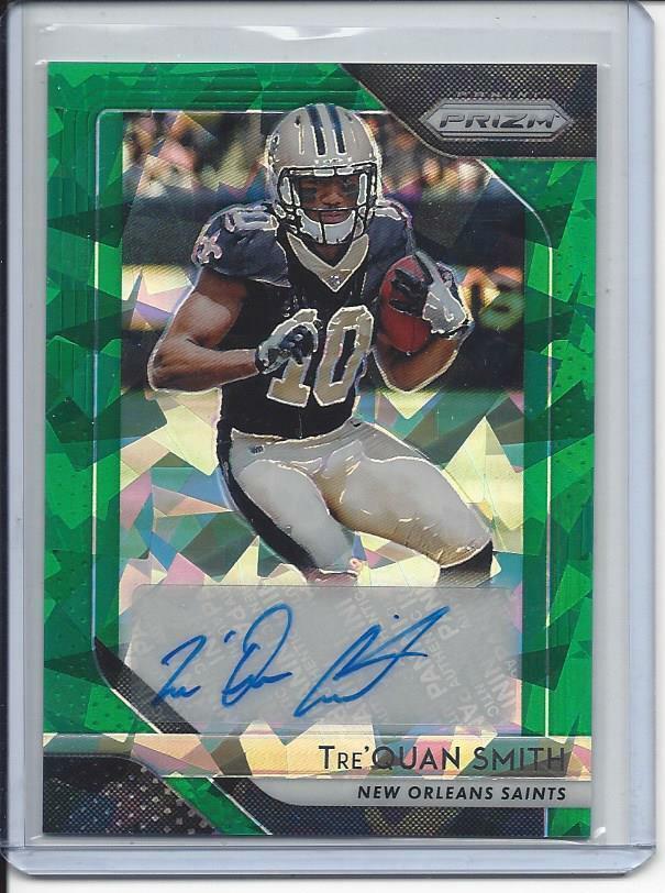 TRE'QUAN SMITH 2018 PANINI PRIZM GREEN CRYSTALS CRACKED ICE AUTO RC #D 29/75