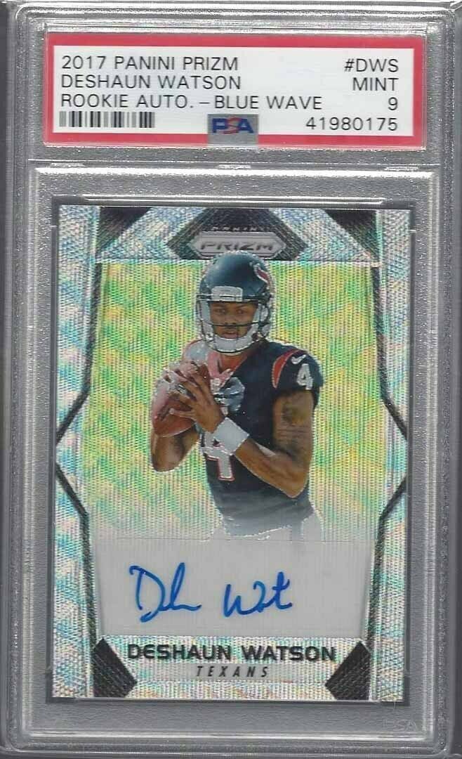DESHAUN WATSON 2017 PANINI PRIZM BLUE WAVE PRIZMS AUTO RC #D 145/149 PSA 9 MINT