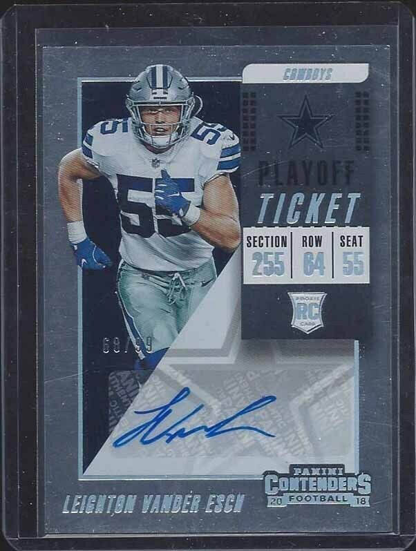 LEIGHTON VANDER ESCH 2018 CONTENDERS PLAYOFF TICKET ROOKIE AUTO RC #D 68/99