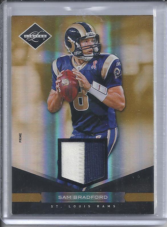 SAM BRADFORD 2011 LIMITED GOLD 2 COLOR GAME USED PATCH #D 25/50