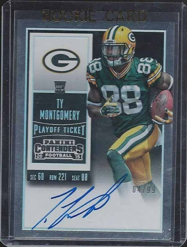 TY MONTGOMERY 2015 CONTENDERS PLAYOFF TICKET VARIATION ON CARD AUTO RC #D 4/99