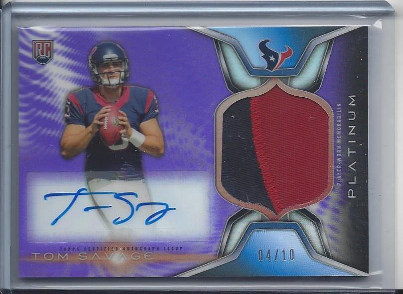 TOM SAVAGE 2014 TOPPS PLATINUM PURPLE REFRACTOR RPA 2 COLOR PATCH AUTO RC #D /10