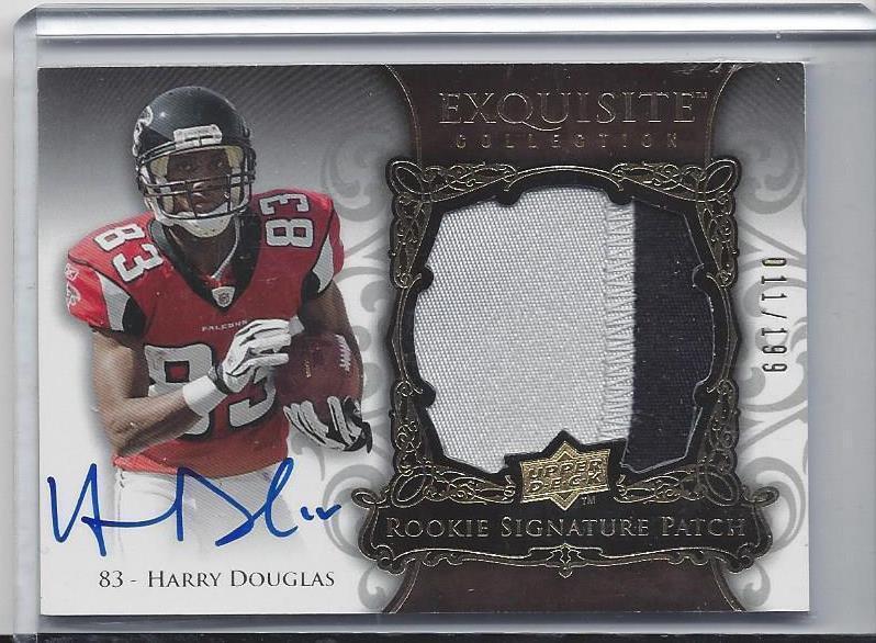 HARRY DOUGLAS 2008 UD EXQUISITE RPA 2 COLOR FALCONS PATCH AUTO RC #D 11/199