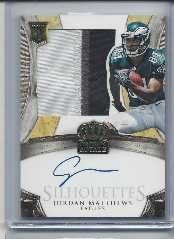 JORDAN MATTHEWS 2014 CROWN ROYALE 3 COLOR SILHOUETTE PATCH AUTO RC #D /299