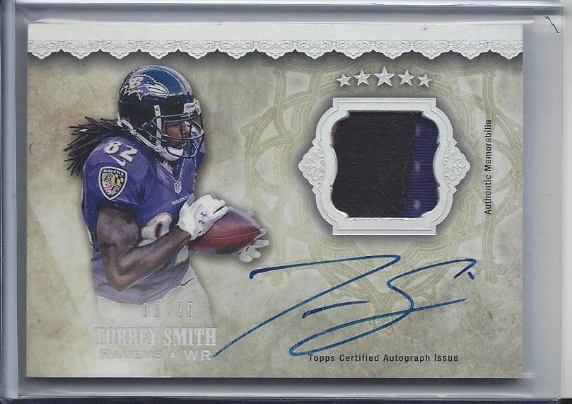 TORREY SMITH 2012 TOPPS 5 FIVE STAR RAINBOW HOLOFOIL 3 COLOR PATCH AUTO #D 5/25