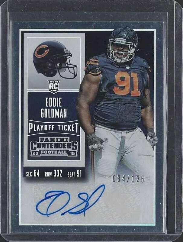 EDDIE GOLDMAN 2015 CONTENDERS PLAYOFF TICKET CHICAGO BEARS AUTO RC #D 34/125