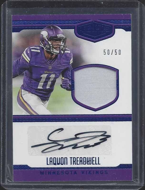 LAQUON TREADWELL 2014 PLATES PATCHES BLUE VIKINGS ROOKIE PATCH AUTO RC #D 50/50