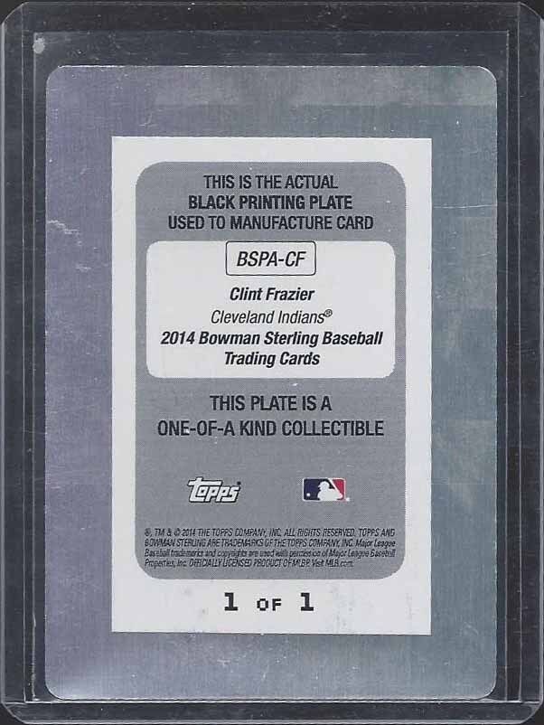 CLINT FRAZIER 2014 BOWMAN STERLING BLACK PRINTING PLATE PROSPECT AUTO #D 1/1