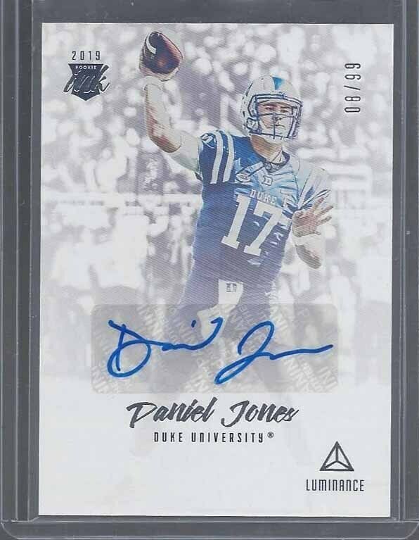 1/1 DANIEL JONES 2019 LUMINANCE GIANTS ROOKIE AUTO RC #D 8/99 HIS JERSEY NMBR #8