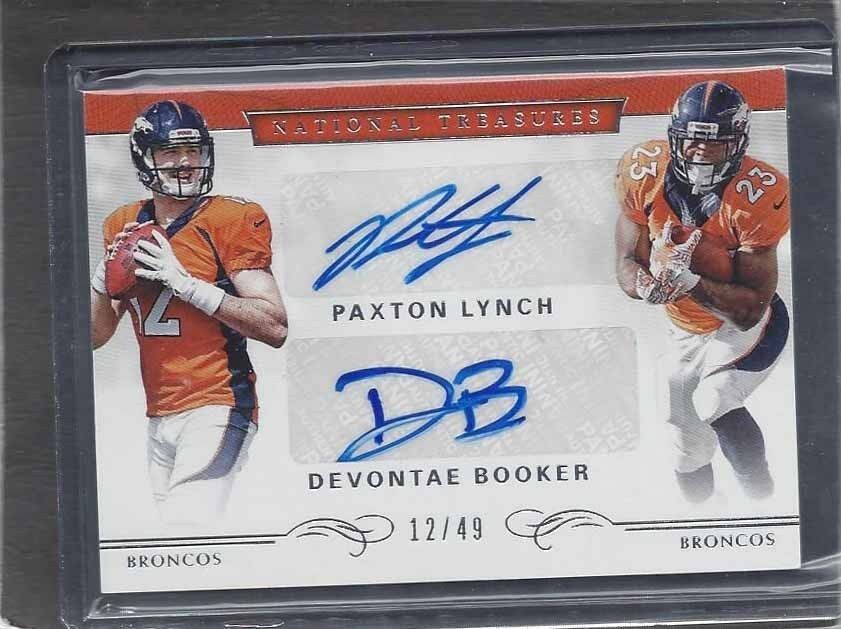 1/1 PAXTON LYNCH DEVONTAE BOOKER 2016 NATIONAL TREASURES AUTO RC #D 12/49 JSY#12