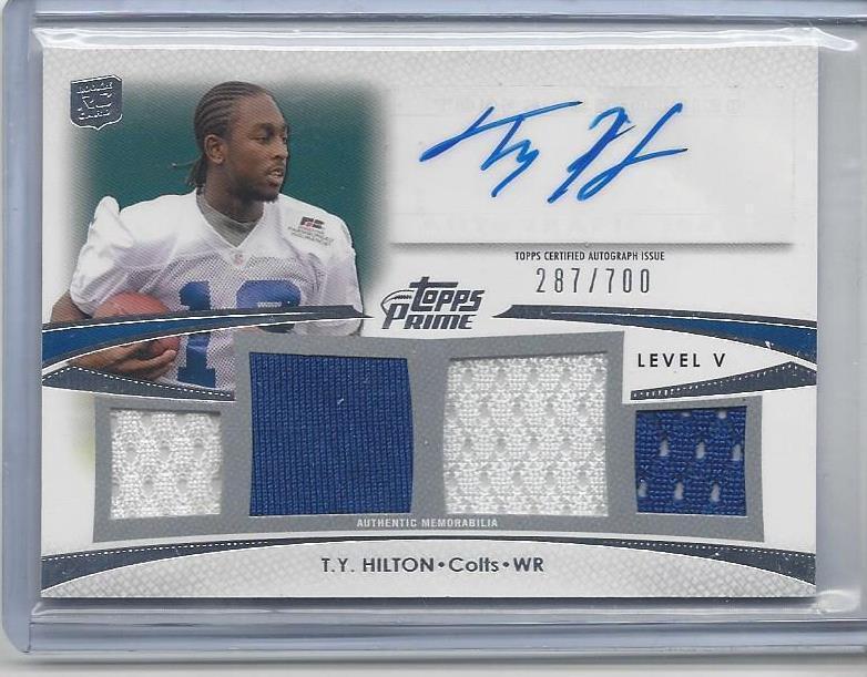 T.Y. HILTON 2012 TOPPS PRIME LEVEL 5 COLTS QUAD JERSEY ROOKIE AUTO RC #D /700
