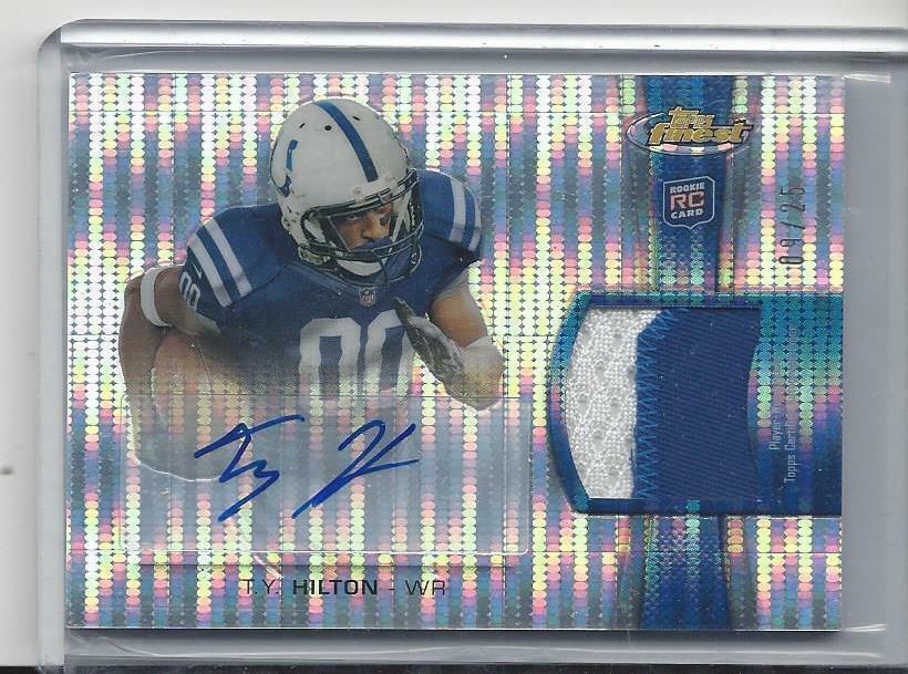 T.Y. HILTON 2012 TOPPS FINEST PULSAR REFRACTOR RPA 2 COLOR PATCH AUTO RC #D 9/25