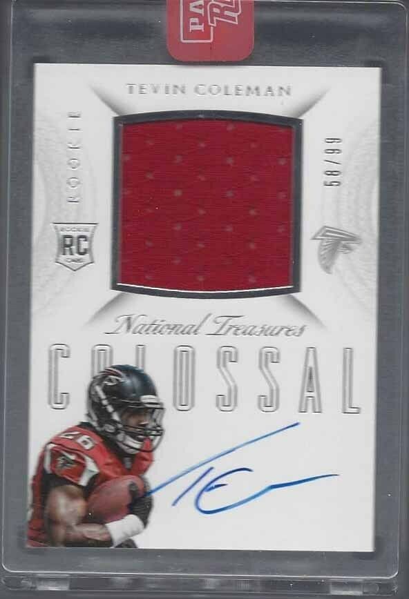 TEVIN COLEMAN 2015 NATIONAL TREASURES COLOSSAL JERSEY ON CARD AUTO RC #D 58/99