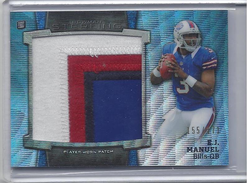 E.J. MANUEL 2013 BOWMAN STERLING BLUE WAVE REFRACTOR JUMBO 4 COLOR PATCH RC /171