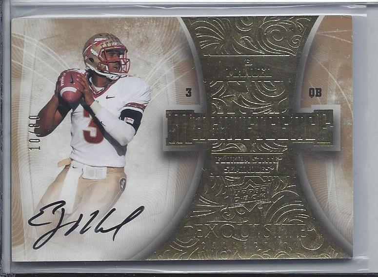 E.J. MANUEL 2013 UD EXQUISITE MAGNIFICENCE FLORIDA STATE ONCARD AUTO RC #D 10/80