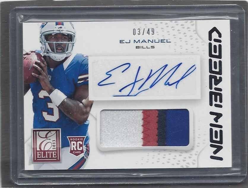 1/1 E.J. MANUEL 2013 ELITE NEW BREED 4 COLOR PATCH AUTO RC #D 3/49 HIS JERSEY #3