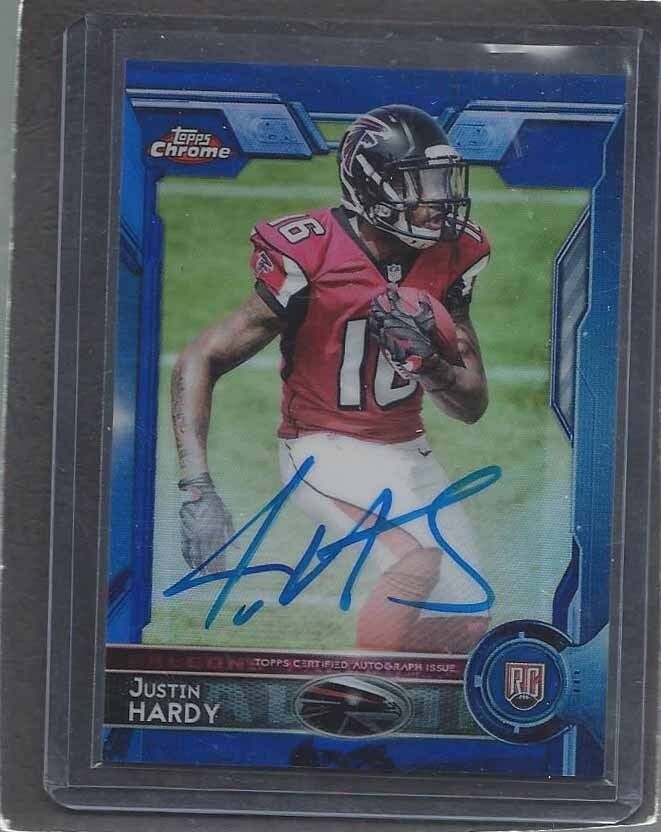 JUSTIN HARDY 2015 TOPPS CHROME BLUE REFRACTOR ROOKIE ON CARD AUTO RC #D 32/50