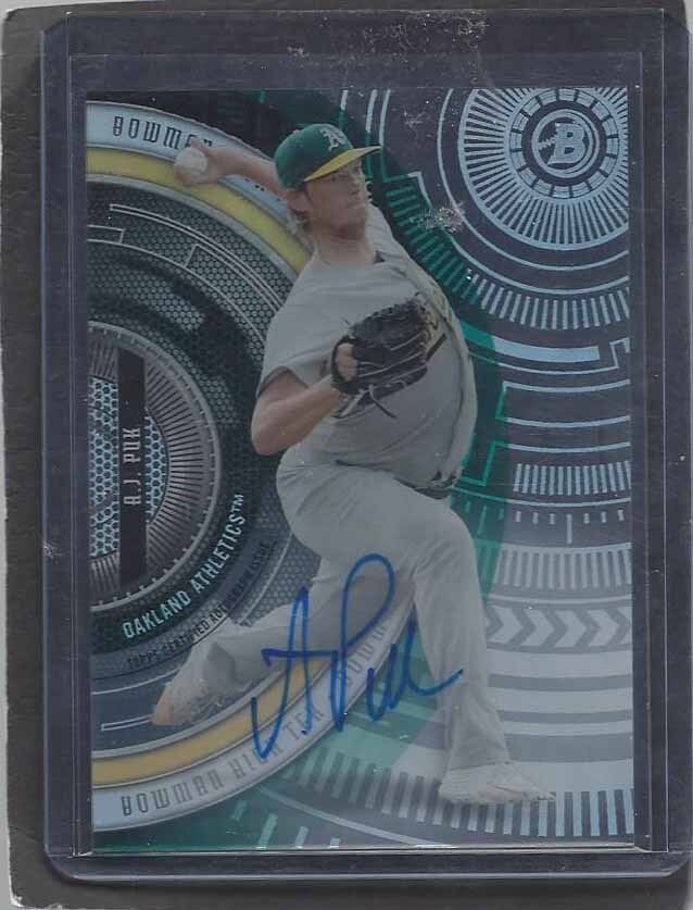 A.J. PUK 2017 BOWMAN HIGH TEK A'S ON CARD PROSPECT AUTO