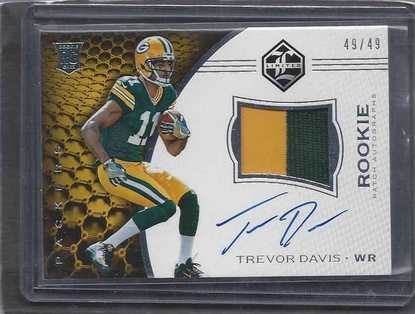 TREVOR DAVIS 2016 PANINI LIMITED SILVER RPA 2 CLR PATCH ON CARD AUTO RC #D 49/49