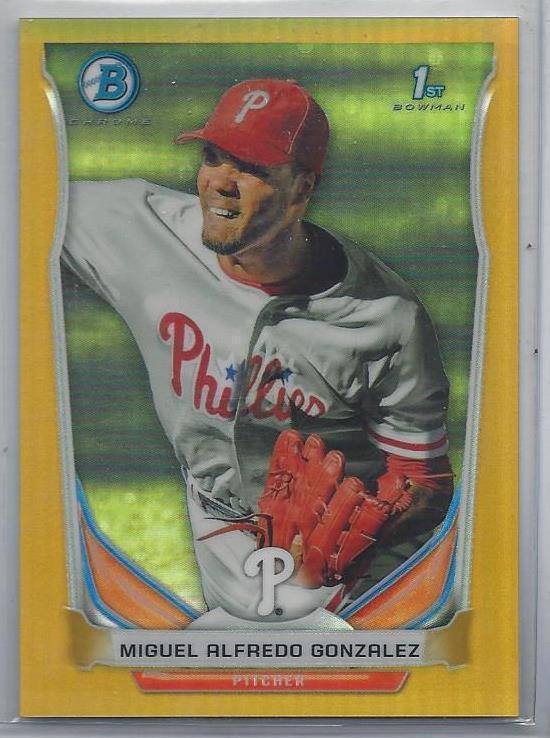 MIGUEL ALFREDO GONZALEZ 2014 BOWMAN CHROME PROSPECTS GOLD REFRACTOR RC #D 12/50
