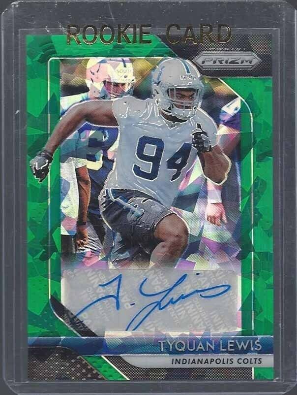 TYQUAN LEWIS 2018 PANINI PRIZM GREEN CRYSTALS CRACKED ICE AUTO RC #D /75