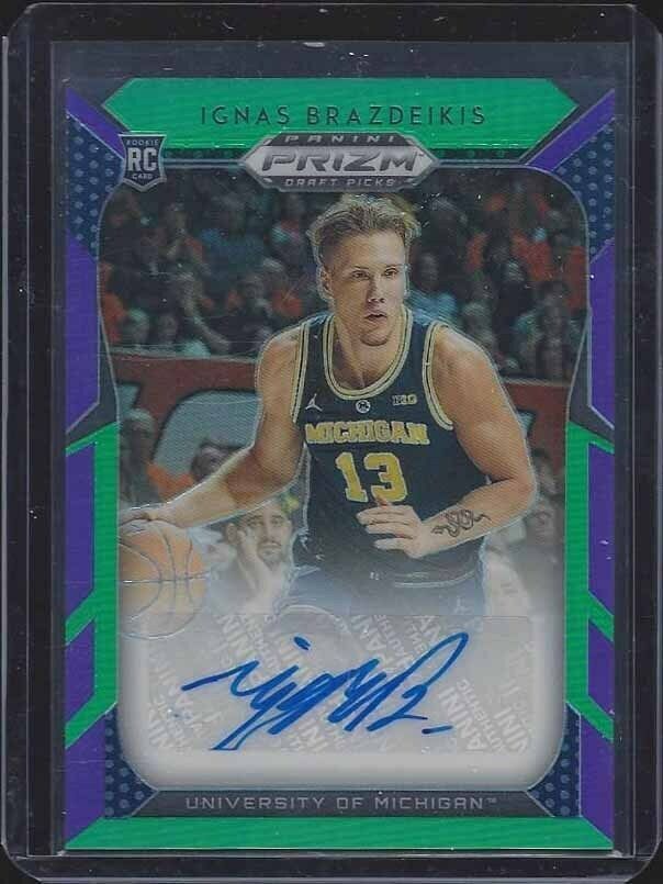 IGNAS BRADZEIKIS 2019 PANINI PRIZM GREEN PURPLE PRIZMS AUTO RC #D 108/149