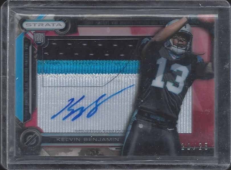 KELVIN BENJAMIN 2014 TOPPS STRATA CLEAR CUT RED JUMBO 3 CLR PATCH AUTO RC #D /25