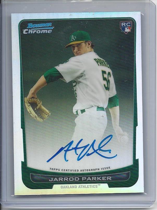 JARROD PARKER 2012 BOWMAN CHROME REFRACTOR A'S ON CARD AUTO RC #D 444/500
