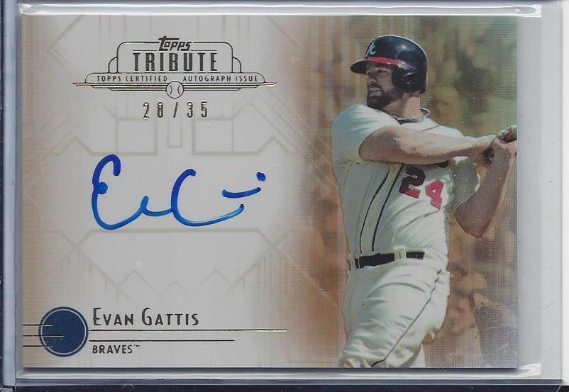 EVAN GATTIS 2014 TOPPS TRIBUTE REFRACTOR BRAVES ON CARD AUTO #D 28/35