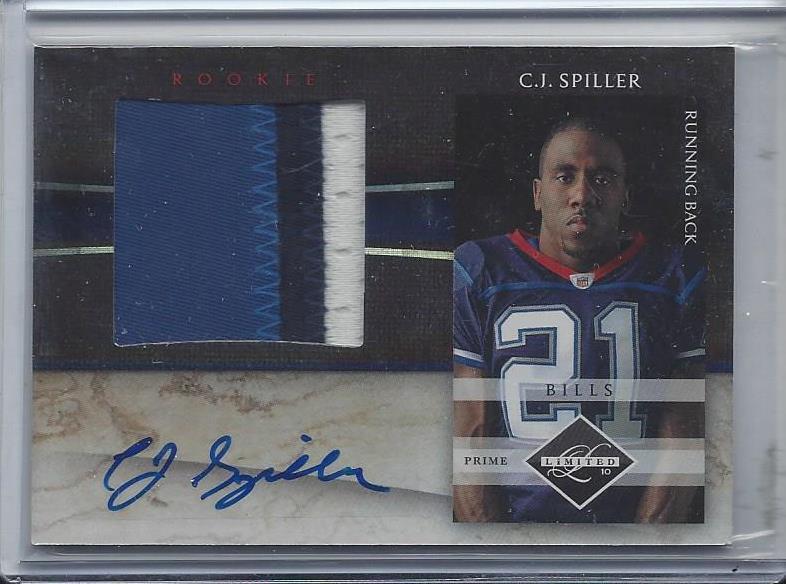 C.J. SPILLER 2010 LEAF LIMITED ROOKIE JUMBO 3 COLOR PATCH AUTO RC #D 3/25