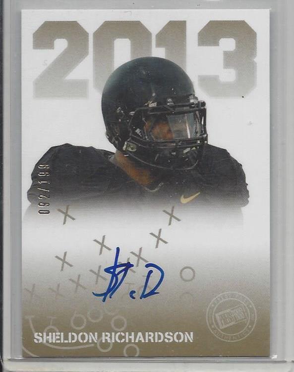 SHELDON RICHARDSON 2013 PRESS PASS BRONZE ON CARD AUTO RC #D 92/199