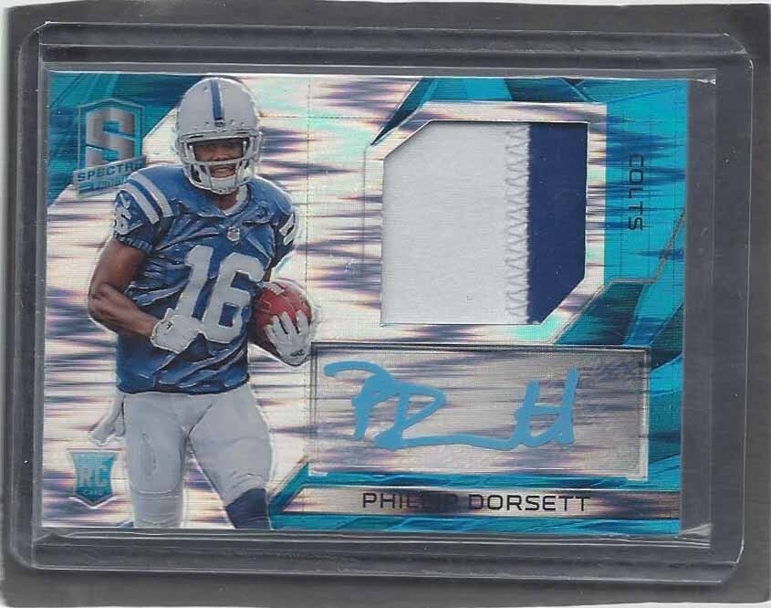 PHILLIP DORSETT 2015 SPECTRA NEON BLUE PRIZM RPA ROOKIE PATCH AUTO RC #D 4/50