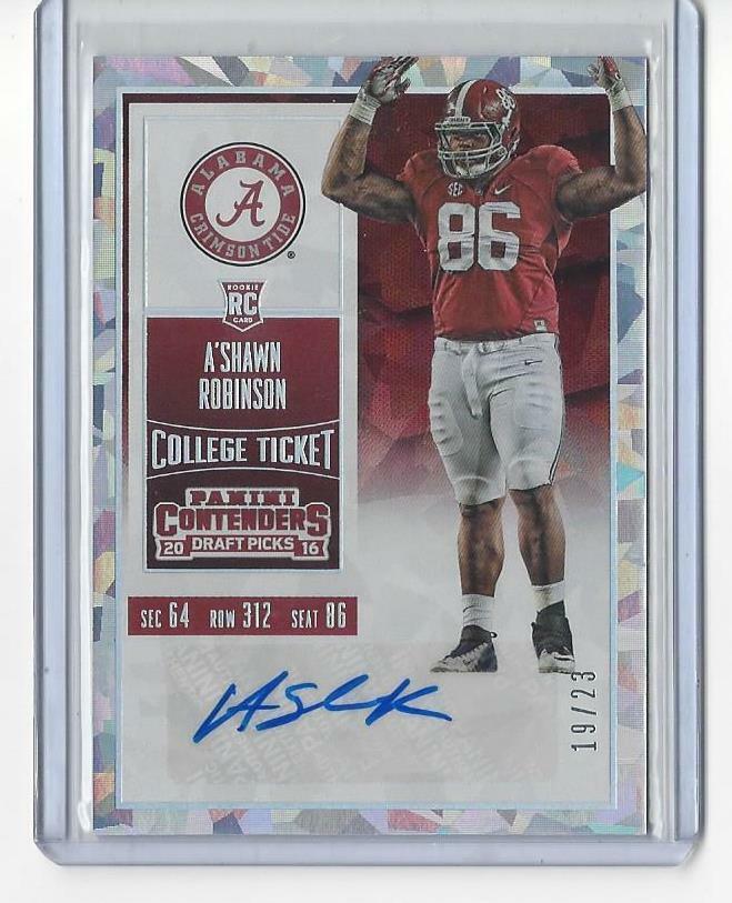 A'SHAWN ROBINSON 2016 CONTENDERS CRACKED ICE ALABAMA ROOKIE AUTO RC #D 19/25