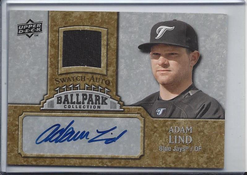ADAM LIND 2009 UPPER DECK BALLPARK COLLECTION JERSEY SWATCH AUTO