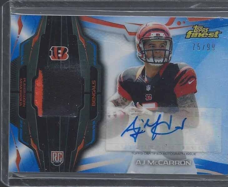 A.J. MCCARRON 2014 TOPPS FINEST BLUE REFRACTOR RPA 2 CLR PATCH AUTO RC #D 75/99