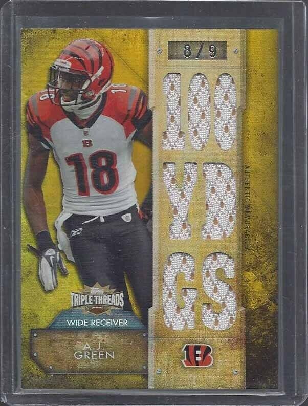 A.J. GREEN 2012 TOPPS TRIPLE THREADS GOLD 100 YARDS TRIPLE JERSEY #D 8/9