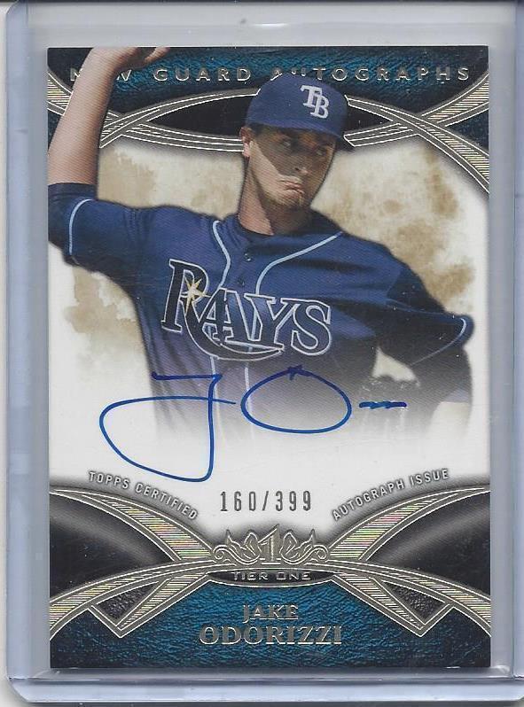 JAKE ODORIZZI 2014 TOPPS TIER ONE NEW GUARD RAYS ON CARD AUTO #D 160/399
