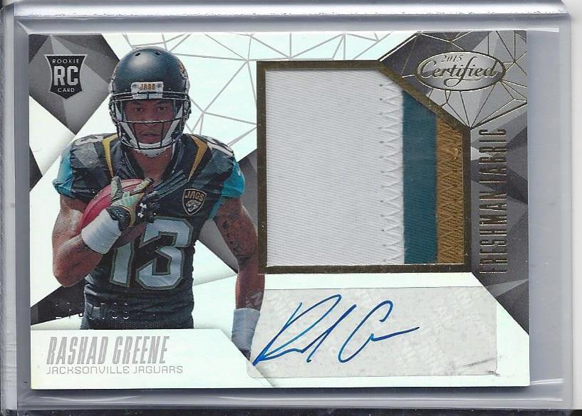 RASHAD GREENE 2015 CERTIFIED FRESHMAN FABRIC JUMBO 3 COLOR PATCH AUTO RC #D /799