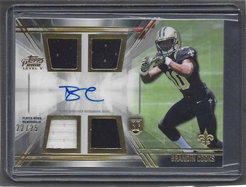 BRANDIN COOKS 2014 TOPPS PRIME GOLD LEVEL 5 QUAD ROOKIE PATCH AUTO RC #D 22/25
