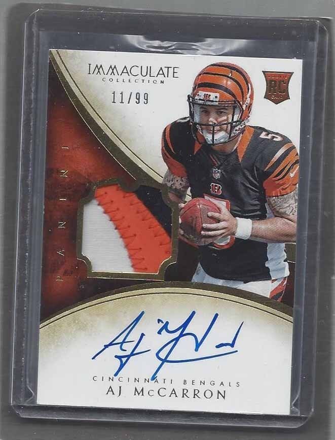 A.J. MCCARRON 2014 IMMACULATE RPA 3 COLOR ROOKIE PATCH ON CARD AUTO RC #D 11/99