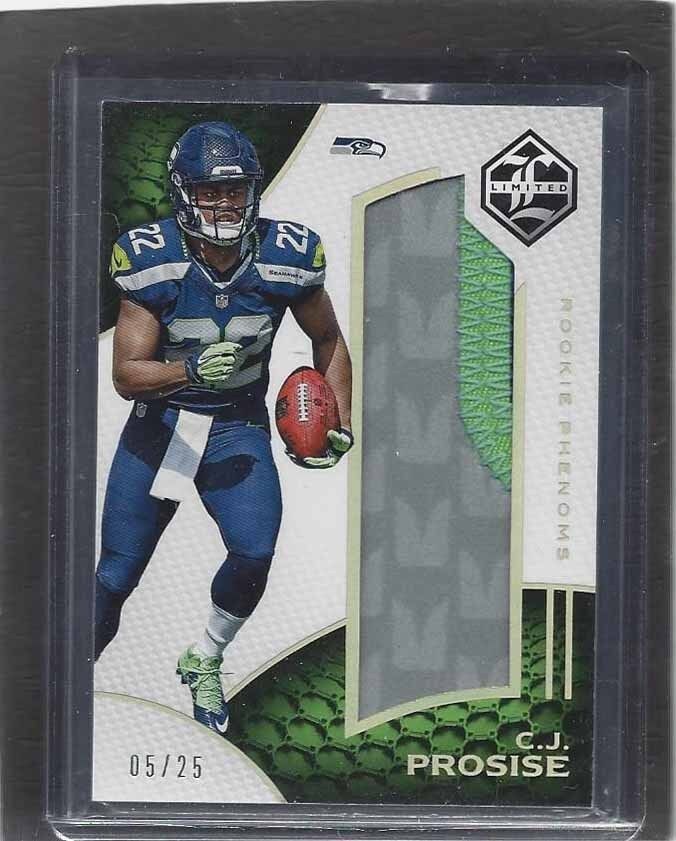 C.J. PROSISE 2016 LIMITED PHENOMS JUMBO 3 COLOR SEAHAWKS ROOKIE PATCH RC #D 5/25