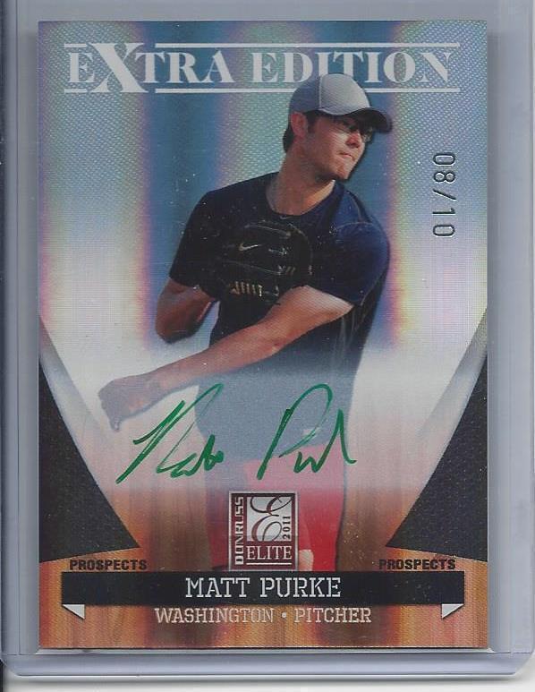 MATT PURKE 2011 ELITE EXTRA EDITION ORANGE + GREEN INK ON CARD AUTO #D 8/10