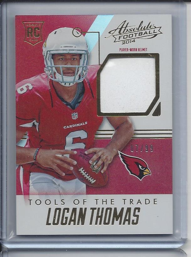 LOGAN THOMAS 2014 ABSOLUTE TOOLS OF THE TRADE ROOKIE HELMET PATCH RC #D /99