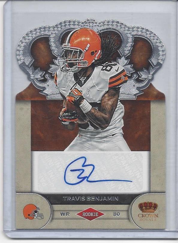 TRAVIS BENJAMIN 2012 CROWN ROYALE SILVER DIE CUT BROWNS ROOKIE AUTO RC #D 27/245