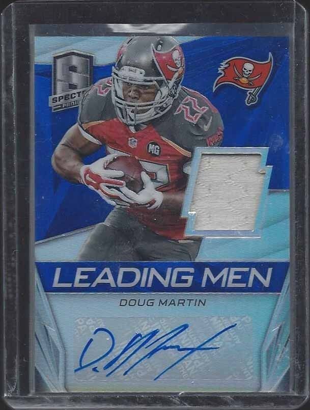 DOUG MARTIN 2014 PANINI SPECTRA LEADING MEN BLUE PRIZMS JERSEY AUTO #D 3/15