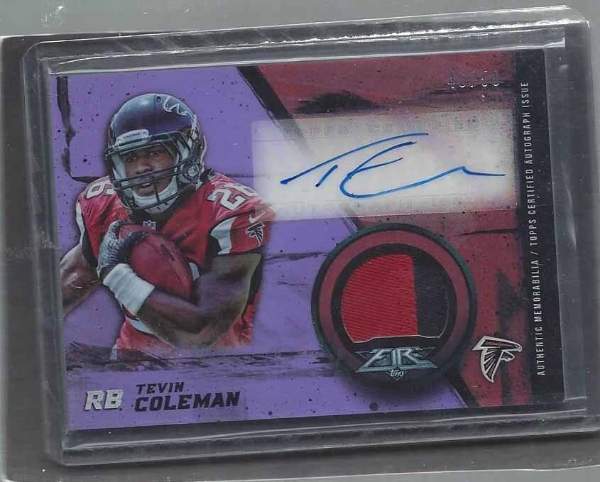 TEVIN COLEMAN 2015 TOPPS FIRE PURPLE RPA 2 COLOR ROOKIE PATCH AUTO RC #D 46/50