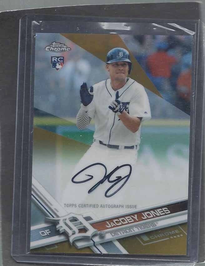 JACOBY JONES 2017 TOPPS CHROME GOLD REFRACTOR TIGERS ON CARD AUTO RC #D 38/50