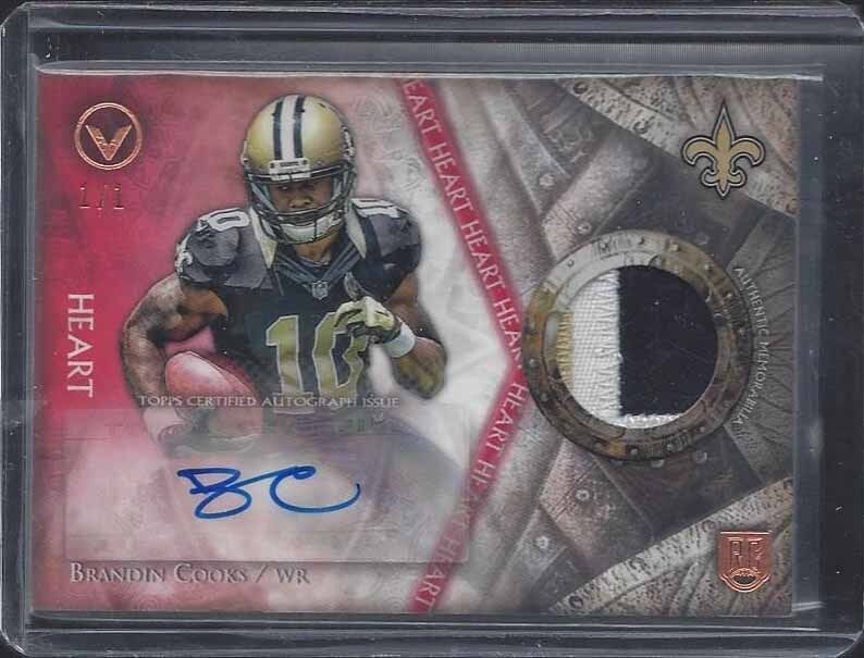 BRANDIN COOKS 2014 TOPPS VALOR HEART SHIELD RED RPA 3 COLOR PATCH AUTO RC #D 1/1